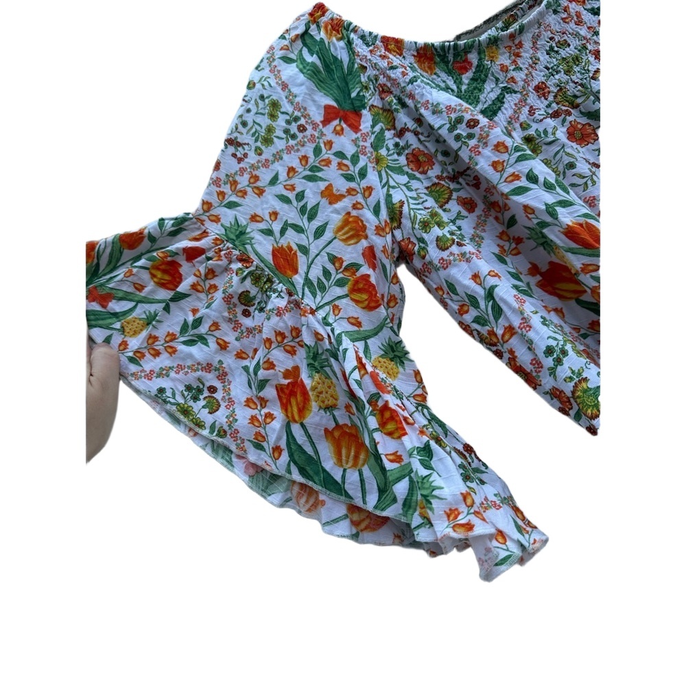 Cato Off Shoulder Floral Boho Blouse Women’s Large NWOT White Tropical Print - Picture 4 of 9